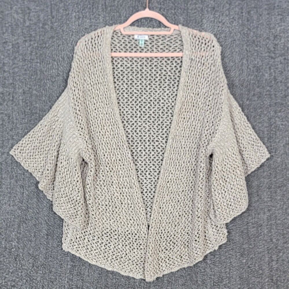 Susina Knit Cardigan Womens XSP Beige Open Front Flared 3/4 Sleeve Oversize Boho